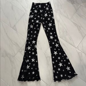 Black Flared Pants with Silver Stars